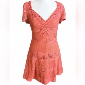 Francesca's Collections Coral Eyelet Mini Dress